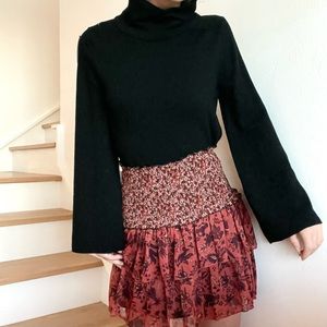 Zara Smocked Layered Tiered Comtrasting Printed Floral Pattern Mini Skirt Medium